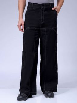 The Indian Garage Co - Men Loose Wide Leg Solid Mid-Rise Cargo Trousers