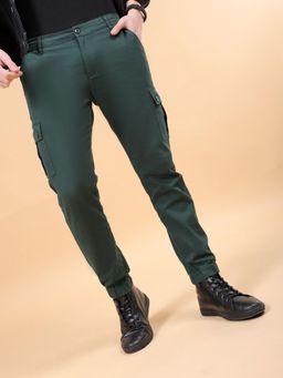 The Indian Garage Co - Men Slim Fit Solid Mid-Rise Stretchable Cuffed Cargos