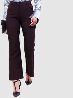 Freehand - Womens Burgundy Bootcut Solid Mid Rise Trouser