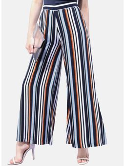 Freehand - Womens White Flared Stripes Mid Rise Trouser