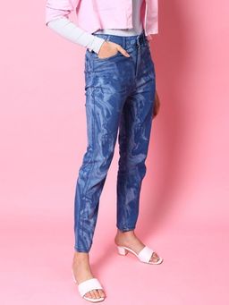 Freehand - Womens Blue Straight Fit Solid High Rise Jeans