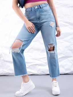 Freehand - Womens Straight Fit Solid High Rise Jeans