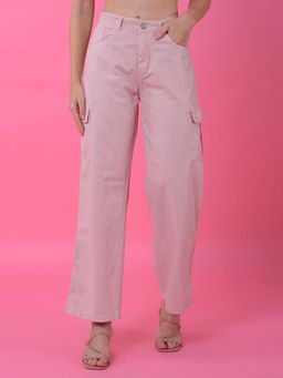 CRIMSOUNE CLUB - Womens Playful Peach Cotton Cargo Baggy Jeans