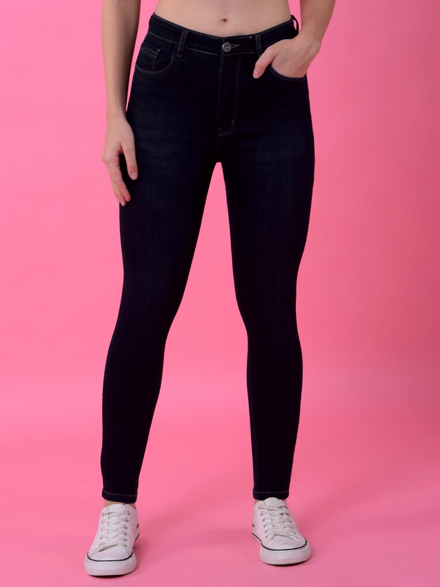 crimsoune club Womens Sculpting Navy Blue High Waist Skinny Jeans-picture-40
