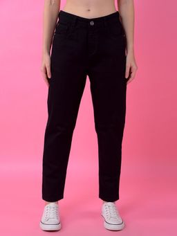 CRIMSOUNE CLUB - Womens Versatile Black Relaxed Mom Fit Jeans
