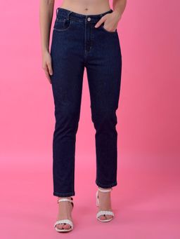 CRIMSOUNE CLUB - Womens Navy Blue Premium Straight Leg Cotton Jeans