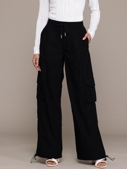 Label Ritu Kumar - Womens Solid Black Adie Cargo Pant