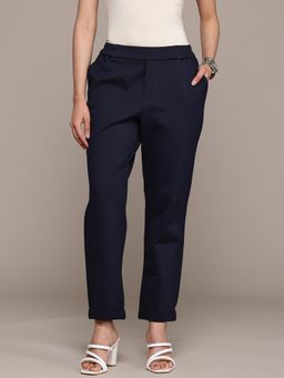Label Ritu Kumar - Womens Navy Blue Core Classic Ankle Pant