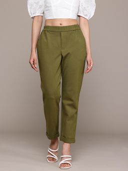 Label Ritu Kumar - Womens Olive Core Classic Ankle Pant