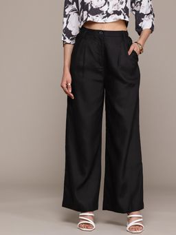 Label Ritu Kumar - Womens Black Averit Flared Solid Formal Trouser