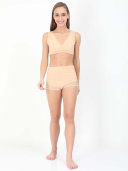 The Mom Store - Beige Over Belly High Waist Lace Panty and Maternity Sleep Bra (Set of 2)