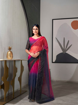 Tikhi Imli - Multi Colourblocked Organza Saree with Unstitched Blouse