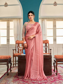 Tikhi Imli - Peach Saree with Sequins Embroidery with Unstitched Blouse
