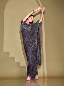 Tikhi Imli - Black Lycra Foil Saree with Unstitched Blouse