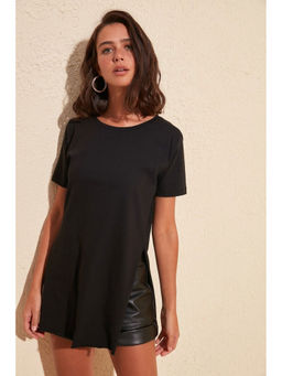 Trendyol - Black Loose Slit Side Long T-shirt