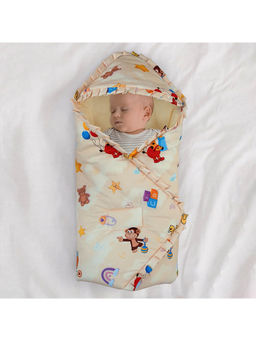 Baby Moo - Zebra In Pram Premium Quilted Hood Wrapper Yellow (6-12 Months)