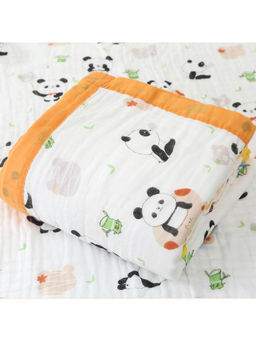 Baby Moo - Little Panda 100% Muslin Cotton 6 Layer Breathable Blanket Orange (12-18 Months)