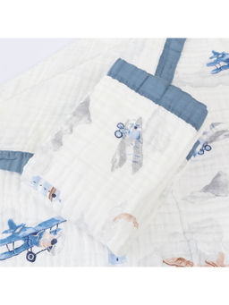 Baby Moo - Up In The Sky 100% Muslin Cotton 6 Layer Breathable Blanket Blue (12-18 Months)