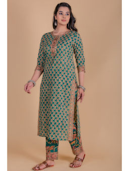 NAVYAS FASHION - Forest Green Block Printed Kurta (Set of 2)