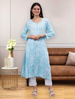 Seva Chikan - Hand Embroidered Sky Blue Modal Chikankari Kurta