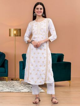 Seva Chikan - Women Hand Embroidered White Cotton Chikankari Kurta