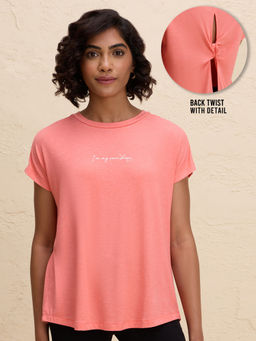 Nykd by Nykaa - Super Comfy Relaxed Fit Tee with Stylish Back Knot Detail-NYAT279-Orange