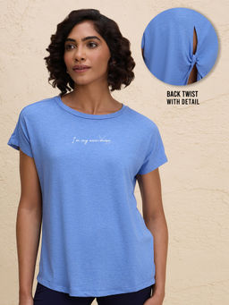 Nykd by Nykaa - Super Comfy Relaxed Fit Tee with Stylish Back Knot Detail-NYAT279-Blue