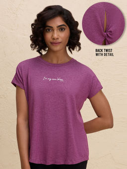 Nykd by Nykaa - Super Comfy Relaxed Fit Tee with Stylish Back Knot Detail-NYAT279-Wine