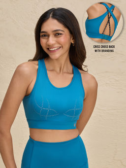 Nykd by Nykaa - Full Coverage Sports Bra with Criss-cross Back Opening-NYK298-Teal