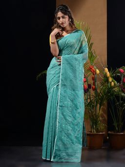 CHARUKRITI - Sky Blue Handwoven Saree with Woven Chevron Designs