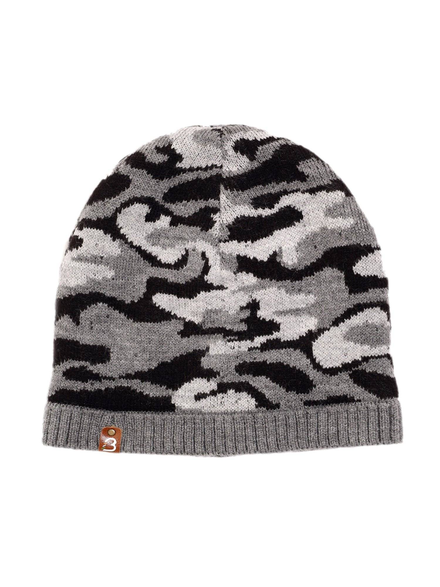 Buy Bharatasya Men Army Pattern Fur Grey Beanie Cap Online