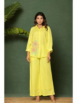 Kasya - Yellow Embroidered Pure Viscose Co-Ord Set (Set of 2)