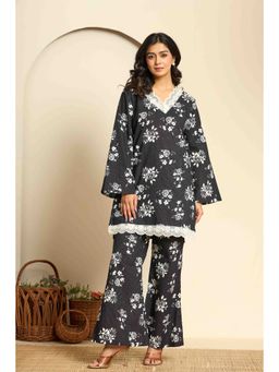 Kasya - Black Printed Pure Cotton Pakistani Style Co-Ord Set (Set of 2)