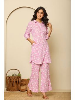 Kasya - Purple Printed Pure Cotton Pathani Kurta Co-Ord Set (Set of 2)