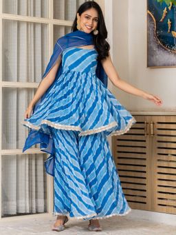 HOUSE OF JAMOTI - Taru Blue Kurta with Sharara and Dupatta Set (Set of 3)