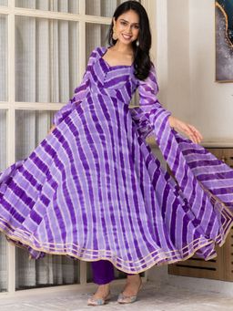 HOUSE OF JAMOTI - Lavanya Purple Anarkali Kurta with Pant and Dupatta (Set of 3)