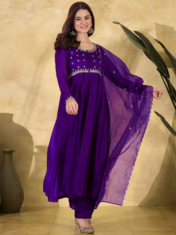 KVS FAB - Purple Vichitra Zari Sequence Embroidered Kurta with Pant and Dupatta (Set of 3)