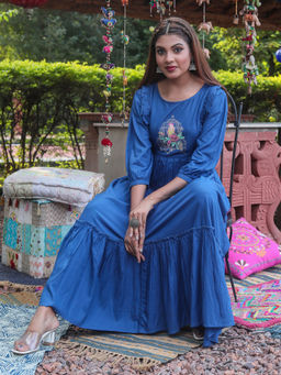 Rangmayee - Blue and Pink Embroidered Tiered Maxi Dress