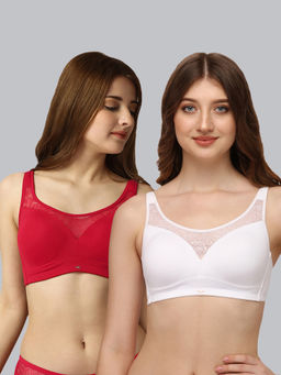 SOIE - Women Full Coverage Padded Non Wired Lace Detail Cami Bra Combo (Pack of 2)