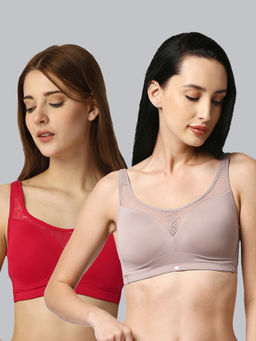 SOIE - Women Full Coverage Padded Non Wired Lace Detail Cami Bra (Pack of 2)