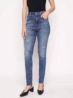 Guess - Blue Printed Skinny Fit Super High Jeans