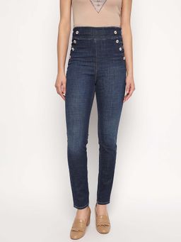 Guess - Blue Solid Skinny Fit Gwenny Jeans