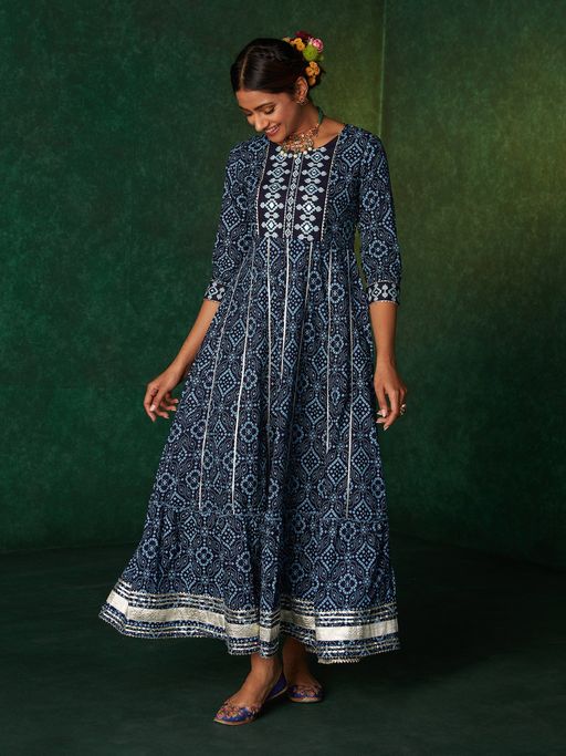 Buy Likha Navy Blue Bandhani Printed Tiered Maxi Dress LIKDRS42 Online Buy Likha Navy Blue Bandhani Printed Tiered Maxi Dress LIKDRS42 Online