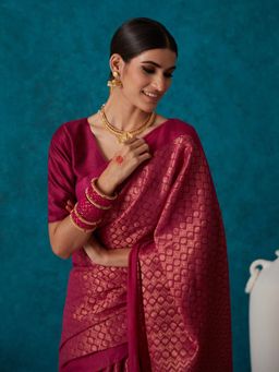 Likha - Pink Bhagalpuri Festive Linen Zari Saree & Unstitched Blouse LIKSAR41