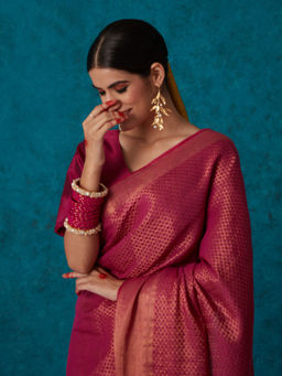 Likha - Fuchsia Bhagalpuri Festive Linen Zari Saree & Unstitched Blouse LIKSAR39 (Free Size)