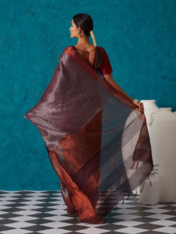 Likha - Brown Bhagalpuri Festive Linen Zari Saree & Unstitched Blouse LIKSAR42 (Free Size)