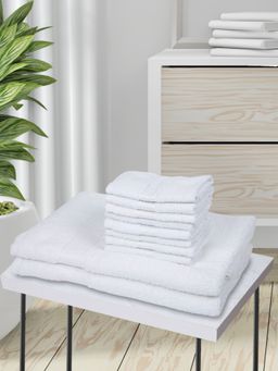 KOPA - 10Pc Quick Dry 100% Cotton Soft Terry Towel -2Pc Bath, 8Pc Face D'Ross Solid-White