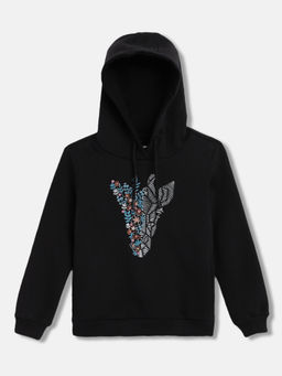 Blue Giraffe - Black Printed Hoodie