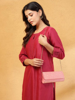 Fabindia - Pink Silk Blend Clutch (L)