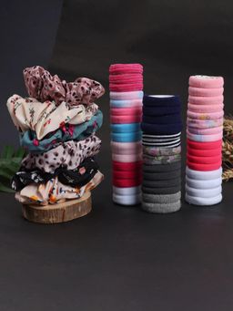 JEWELZ - Floral Printed Scrunchies and Rubber Bands Hair Accessories Combo for Women (Pack Of 52)